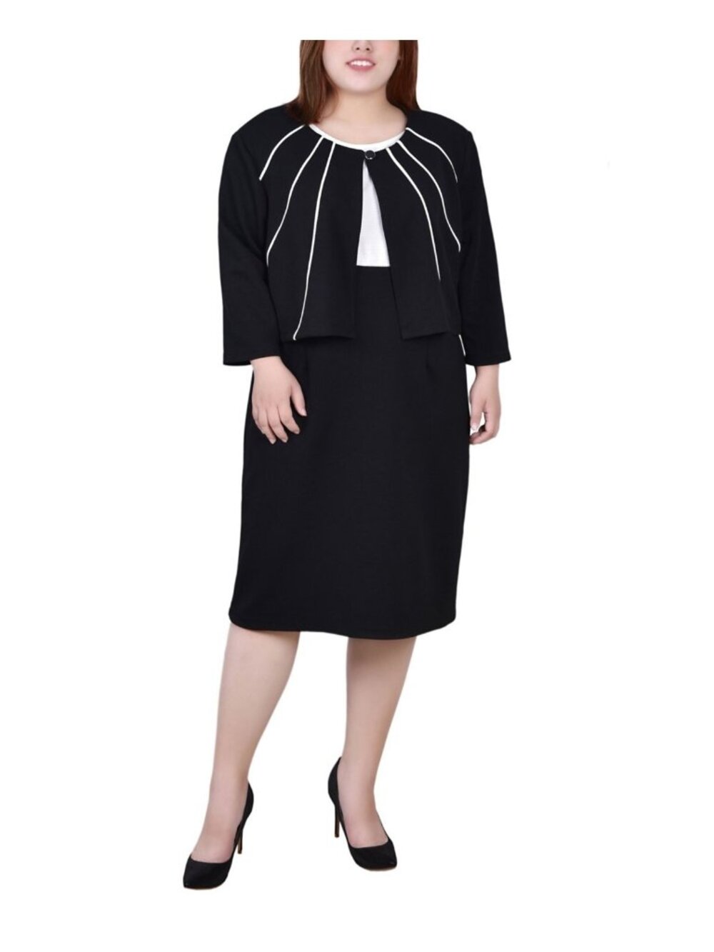 Ny Collection Womens Jacket and Dress 2 Piece Set Black Plus Size 14W NWT